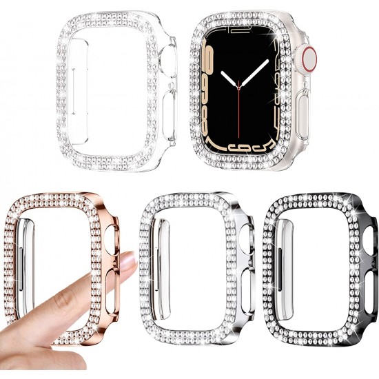 4 Pack Watch Bumper Bling Case for Apple Watch Series 8 7 6 5 4 SE 3 2 1, Women Glitter Diamond Rhinestone Protector Cover for iWatch Accessories 4 Pack Watch Bumper Bling Case for Apple Watch Series 8 7 6 5 4 SE 3 2 1, Women Glitter Diamond Rhinestone Protector Cover for iWatch Accessories