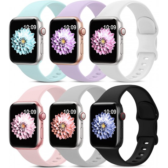6 Pack Sport Bands Compatible with Apple Watch Band 38mm 40mm 41mm 42mm 44mm 45mm 49mm,Soft Silicone Waterproof Strap Compatible with iWatch Apple Watch Series Ultra 8 7 6 5 4 3 2 1 SE Women Men 6 Pack Sport Bands Compatible with Apple Watch Band 38mm 40mm 41mm 42mm 44mm 45mm 49mm,Soft Silicone Waterproof Strap Compatible with iWatch Apple Watch Series Ultra 8 7 6 5 4 3 2 1 SE Women Men