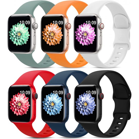 6 Pack Sport Bands Compatible with Apple Watch Band 38mm 40mm 41mm 42mm 44mm 45mm 49mm,Soft Silicone Waterproof Strap Compatible with iWatch Apple Watch Series Ultra 8 7 6 5 4 3 2 1 SE Women Men