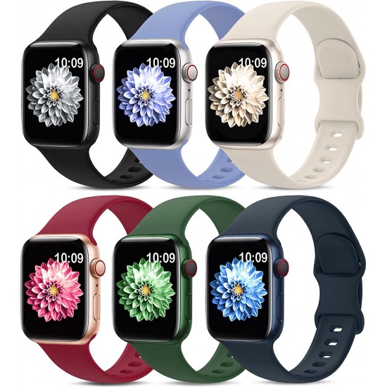 6 Pack Sport Bands Compatible with Apple Watch Band 38mm 40mm 41mm 42mm 44mm 45mm 49mm,Soft Silicone Waterproof Strap Compatible with iWatch Apple Watch Series Ultra 8 7 6 5 4 3 2 1 SE Women Men 6 Pack Sport Bands Compatible with Apple Watch Band 38mm 40mm 41mm 42mm 44mm 45mm 49mm,Soft Silicone Waterproof Strap Compatible with iWatch Apple Watch Series Ultra 8 7 6 5 4 3 2 1 SE Women Men