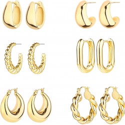 6 Pairs Hoop Earrings for Women Hollow Lightweight Hoop Earrings Multipack Hypoallergenic, Open Twisted Huggie Hoops Earring Set 6 Pairs Hoop Earrings for Women Hollow Lightweight Hoop Earrings Multipack Hypoallergenic, Open Twisted Huggie Hoops Earring Set