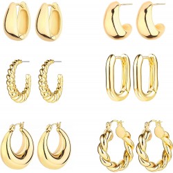 6 Pairs Hoop Earrings for Women Hollow Lightweight Hoop Earrings Multipack Hypoallergenic, Open Twisted Huggie Hoops Earring Set 6 Pairs Hoop Earrings for Women Hollow Lightweight Hoop Earrings Multipack Hypoallergenic, Open Twisted Huggie Hoops Earring Set