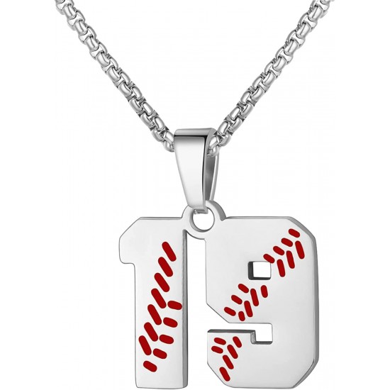 Baseball Number Necklace for Boy Athletes Jersey Number Necklace Stainless Steel Chain Baseball Charm Pendant Personalized Baseball Gift for Men