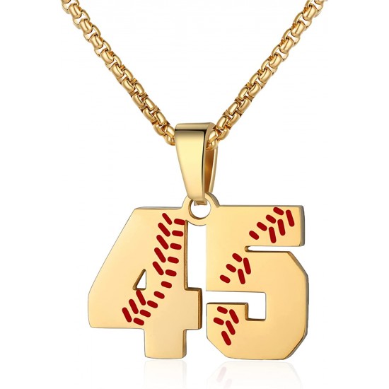 Baseball Number Necklace for Boy Athletes Jersey Number Necklace Stainless Steel Chain Baseball Charm Pendant Personalized Baseball Gift for Men