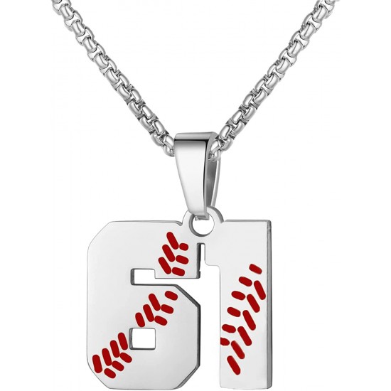 Baseball Number Necklace for Boy Athletes Jersey Number Necklace Stainless Steel Chain Baseball Charm Pendant Personalized Baseball Gift for Men