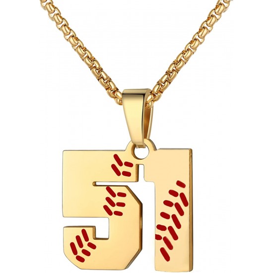 Baseball Number Necklace for Boy Athletes Jersey Number Necklace Stainless Steel Chain Baseball Charm Pendant Personalized Baseball Gift for Men