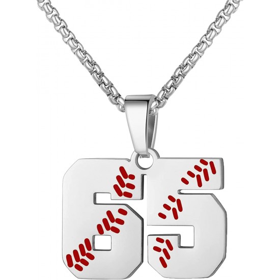 Baseball Number Necklace for Boy Athletes Jersey Number Necklace Stainless Steel Chain Baseball Charm Pendant Personalized Baseball Gift for Men