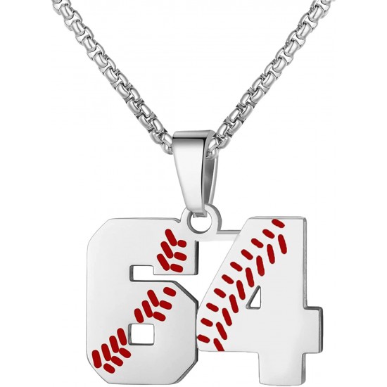 Baseball Number Necklace for Boy Athletes Jersey Number Necklace Stainless Steel Chain Baseball Charm Pendant Personalized Baseball Gift for Men