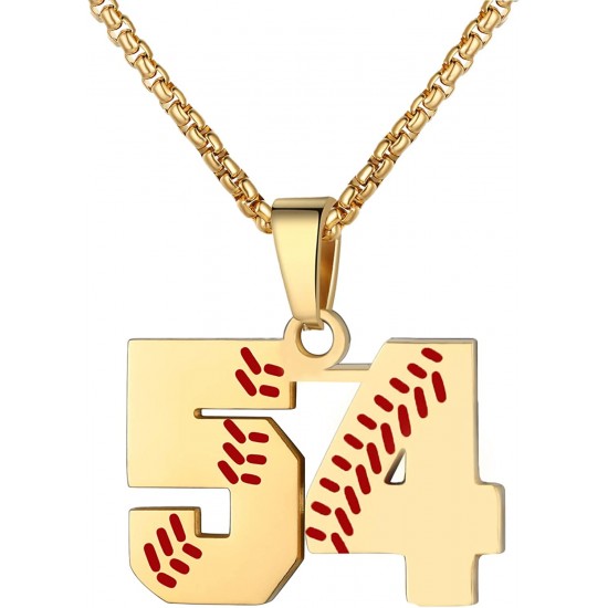 Baseball Number Necklace for Boy Athletes Jersey Number Necklace Stainless Steel Chain Baseball Charm Pendant Personalized Baseball Gift for Men