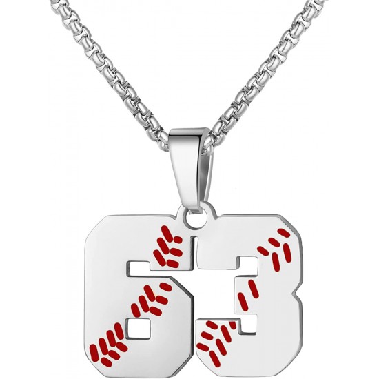 Baseball Number Necklace for Boy Athletes Jersey Number Necklace Stainless Steel Chain Baseball Charm Pendant Personalized Baseball Gift for Men