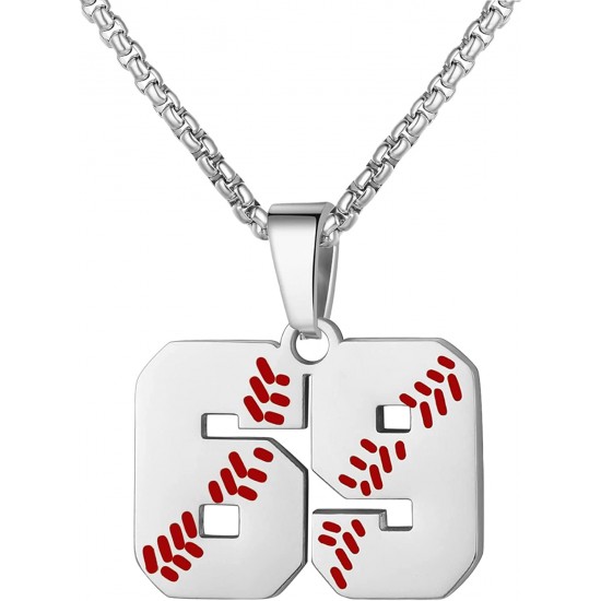 Baseball Number Necklace for Boy Athletes Jersey Number Necklace Stainless Steel Chain Baseball Charm Pendant Personalized Baseball Gift for Men