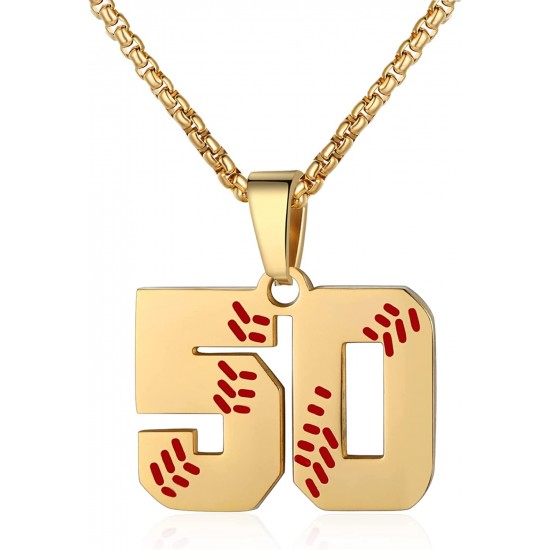 Baseball Number Necklace for Boy Athletes Jersey Number Necklace Stainless Steel Chain Baseball Charm Pendant Personalized Baseball Gift for Men