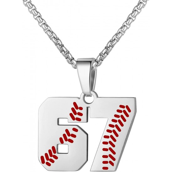 Baseball Number Necklace for Boy Athletes Jersey Number Necklace Stainless Steel Chain Baseball Charm Pendant Personalized Baseball Gift for Men