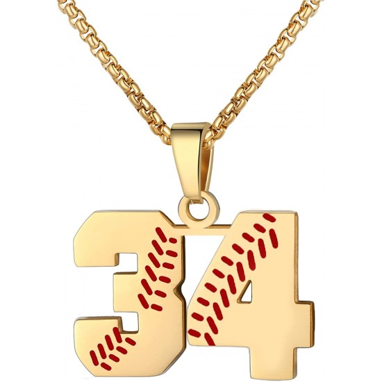 Baseball Number Necklace for Boy Athletes Jersey Number Necklace Stainless Steel Chain Baseball Charm Pendant Personalized Baseball Gift for Men