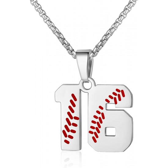 Baseball Number Necklace for Boy Athletes Jersey Number Necklace Stainless Steel Chain Baseball Charm Pendant Personalized Baseball Gift for Men