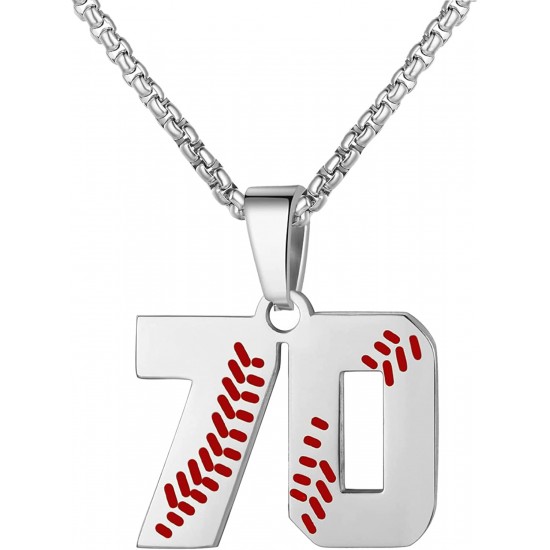 Baseball Number Necklace for Boy Athletes Jersey Number Necklace Stainless Steel Chain Baseball Charm Pendant Personalized Baseball Gift for Men