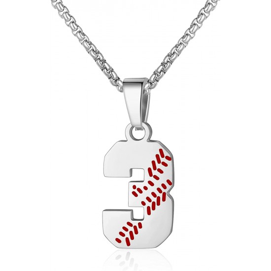 Baseball Number Necklace for Boy Athletes Jersey Number Necklace Stainless Steel Chain Baseball Charm Pendant Personalized Baseball Gift for Men