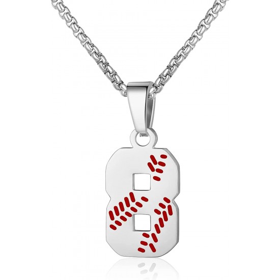 Baseball Number Necklace for Boy Athletes Jersey Number Necklace Stainless Steel Chain Baseball Charm Pendant Personalized Baseball Gift for Men