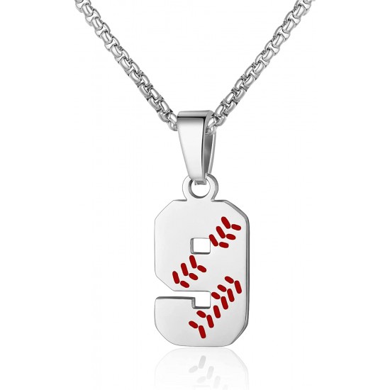 Baseball Number Necklace for Boy Athletes Jersey Number Necklace Stainless Steel Chain Baseball Charm Pendant Personalized Baseball Gift for Men