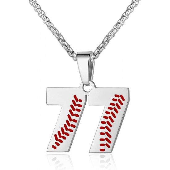 Baseball Number Necklace for Boy Athletes Jersey Number Necklace Stainless Steel Chain Baseball Charm Pendant Personalized Baseball Gift for Men