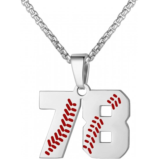 Baseball Number Necklace for Boy Athletes Jersey Number Necklace Stainless Steel Chain Baseball Charm Pendant Personalized Baseball Gift for Men