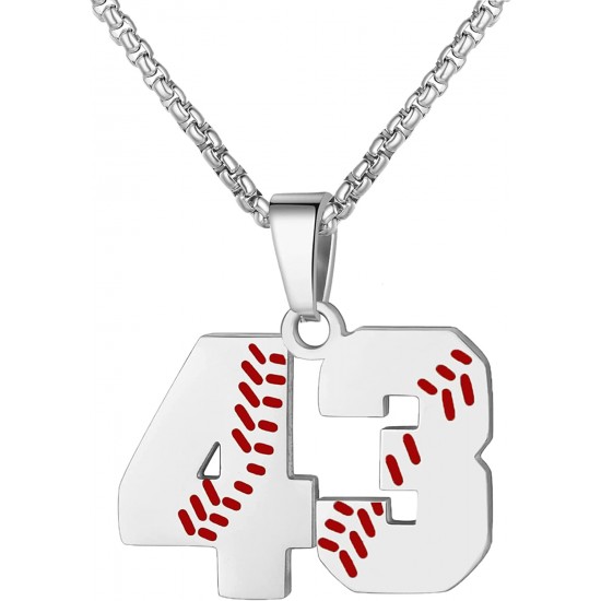 Baseball Number Necklace for Boy Athletes Jersey Number Necklace Stainless Steel Chain Baseball Charm Pendant Personalized Baseball Gift for Men