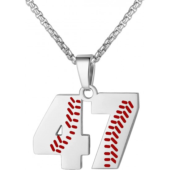 Baseball Number Necklace for Boy Athletes Jersey Number Necklace Stainless Steel Chain Baseball Charm Pendant Personalized Baseball Gift for Men