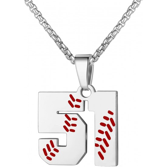 Baseball Number Necklace for Boy Athletes Jersey Number Necklace Stainless Steel Chain Baseball Charm Pendant Personalized Baseball Gift for Men