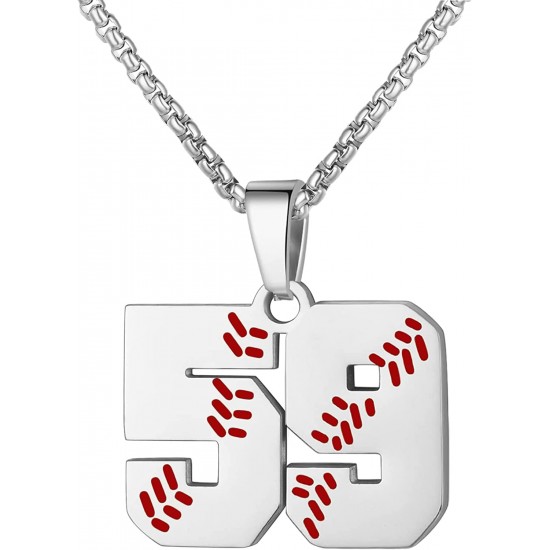 Baseball Number Necklace for Boy Athletes Jersey Number Necklace Stainless Steel Chain Baseball Charm Pendant Personalized Baseball Gift for Men