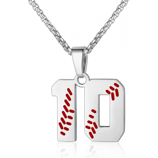 Baseball Number Necklace for Boy Athletes Jersey Number Necklace Stainless Steel Chain Baseball Charm Pendant Personalized Baseball Gift for Men