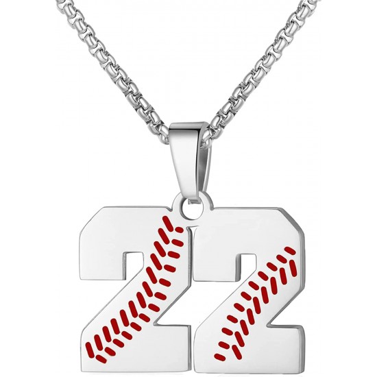 Baseball Number Necklace for Boy Athletes Jersey Number Necklace Stainless Steel Chain Baseball Charm Pendant Personalized Baseball Gift for Men