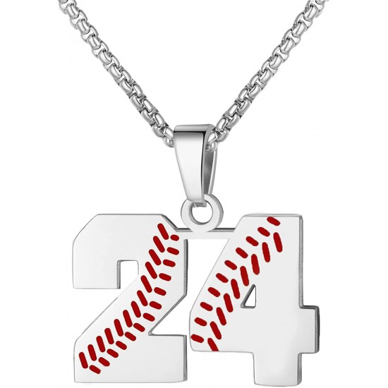 Baseball Number Necklace for Boy Athletes Jersey Number Necklace Stainless Steel Chain Baseball Charm Pendant Personalized Baseball Gift for Men