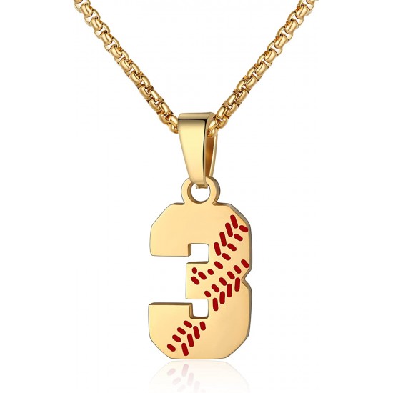 Baseball Number Necklace for Boy Athletes Jersey Number Necklace Stainless Steel Chain Baseball Charm Pendant Personalized Baseball Gift for Men