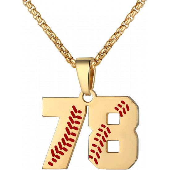 Baseball Number Necklace for Boy Athletes Jersey Number Necklace Stainless Steel Chain Baseball Charm Pendant Personalized Baseball Gift for Men