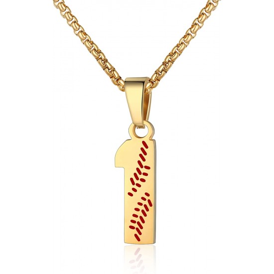 Baseball Number Necklace for Boy Athletes Jersey Number Necklace Stainless Steel Chain Baseball Charm Pendant Personalized Baseball Gift for Men