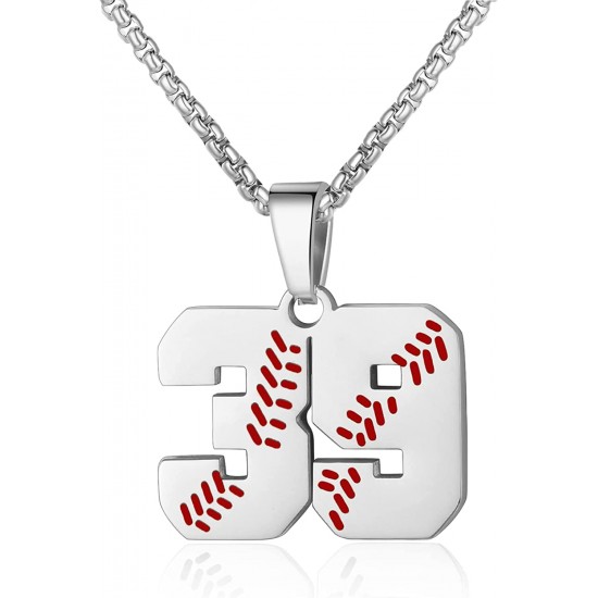 Baseball Number Necklace for Boy Athletes Jersey Number Necklace Stainless Steel Chain Baseball Charm Pendant Personalized Baseball Gift for Men