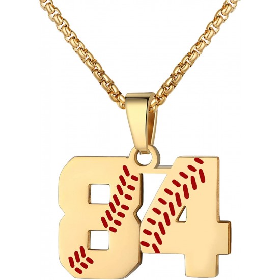 Baseball Number Necklace for Boy Athletes Jersey Number Necklace Stainless Steel Chain Baseball Charm Pendant Personalized Baseball Gift for Men