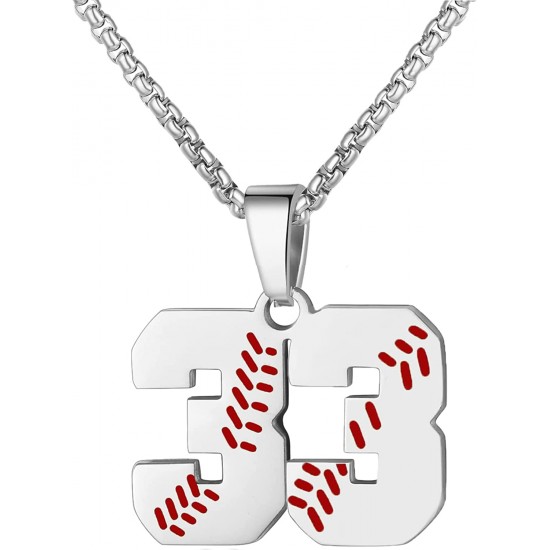 Baseball Number Necklace for Boy Athletes Jersey Number Necklace Stainless Steel Chain Baseball Charm Pendant Personalized Baseball Gift for Men