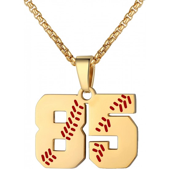 Baseball Number Necklace for Boy Athletes Jersey Number Necklace Stainless Steel Chain Baseball Charm Pendant Personalized Baseball Gift for Men