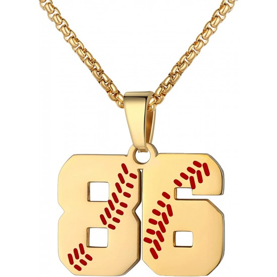 Baseball Number Necklace for Boy Athletes Jersey Number Necklace Stainless Steel Chain Baseball Charm Pendant Personalized Baseball Gift for Men