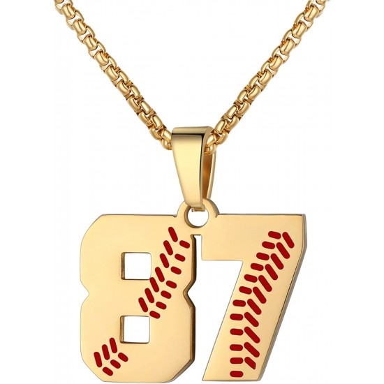 Baseball Number Necklace for Boy Athletes Jersey Number Necklace Stainless Steel Chain Baseball Charm Pendant Personalized Baseball Gift for Men