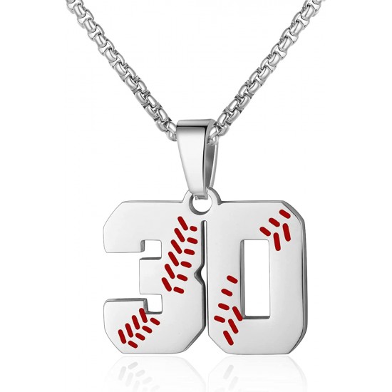 Baseball Number Necklace for Boy Athletes Jersey Number Necklace Stainless Steel Chain Baseball Charm Pendant Personalized Baseball Gift for Men