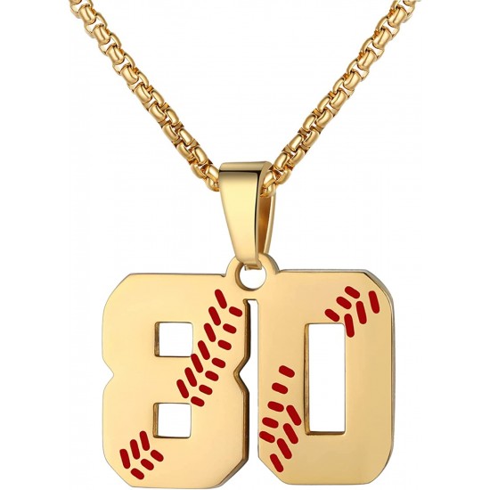 Baseball Number Necklace for Boy Athletes Jersey Number Necklace Stainless Steel Chain Baseball Charm Pendant Personalized Baseball Gift for Men