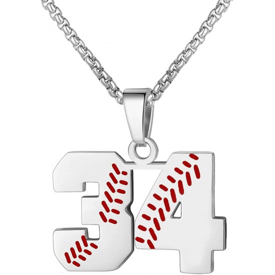 Baseball Number Necklace for Boy Athletes Jersey Number Necklace Stainless Steel Chain Baseball Charm Pendant Personalized Baseball Gift for Men