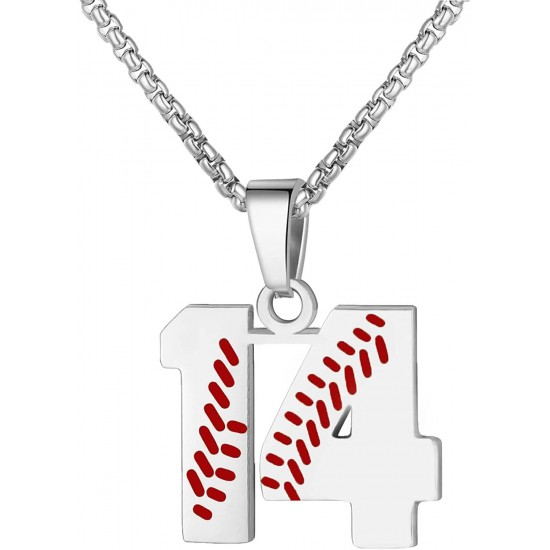 Baseball Number Necklace for Boy Athletes Jersey Number Necklace Stainless Steel Chain Baseball Charm Pendant Personalized Baseball Gift for Men