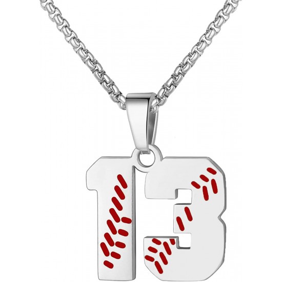 Baseball Number Necklace for Boy Athletes Jersey Number Necklace Stainless Steel Chain Baseball Charm Pendant Personalized Baseball Gift for Men