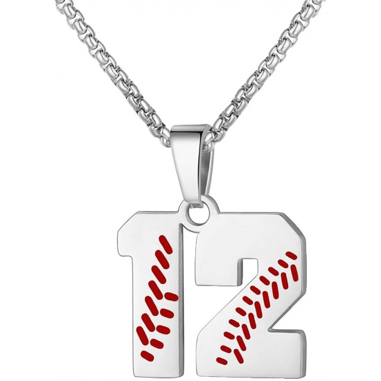 Baseball Number Necklace for Boy Athletes Jersey Number Necklace Stainless Steel Chain Baseball Charm Pendant Personalized Baseball Gift for Men