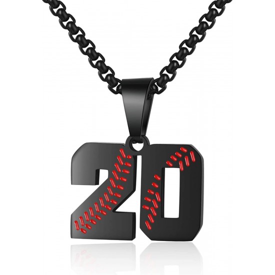 Baseball Number Necklace for Boy Athletes Jersey Number Necklace Stainless Steel Chain Baseball Charm Pendant Personalized Baseball Gift for Men