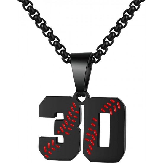 Baseball Number Necklace for Boy Athletes Jersey Number Necklace Stainless Steel Chain Baseball Charm Pendant Personalized Baseball Gift for Men