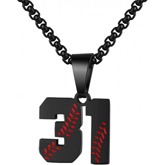 Baseball Number Necklace for Boy Athletes Jersey Number Necklace Stainless Steel Chain Baseball Charm Pendant Personalized Baseball Gift for Men